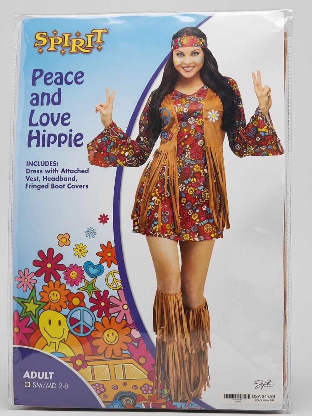 Spirit Peace and Love Hippie Costume - Brown Floral (Adult). Size S/M